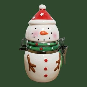 Hanna's Handiworks Snowman Keepsake Box Jar Ceramic Porcelain Christmas Holiday